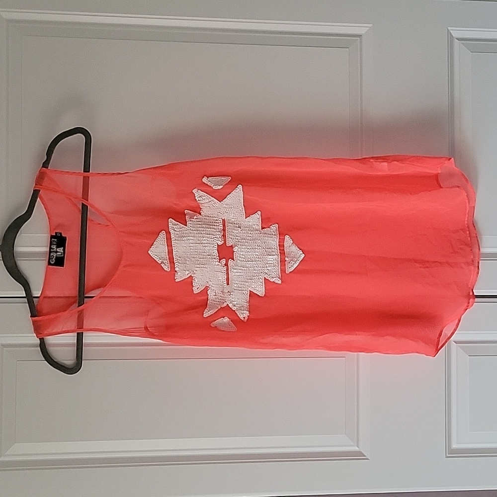 God Save LA sheer tank dress in neon pink with sequins size S